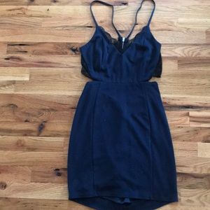 Navy blue fitted short dress.